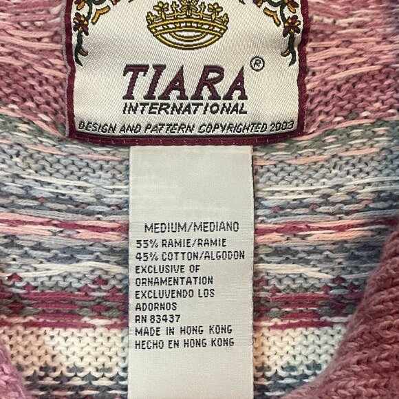 Vintage 90s Fair Isle Nordic Zip Up Cotton & Ramie Knit Cardigan - Picture 7 of 10